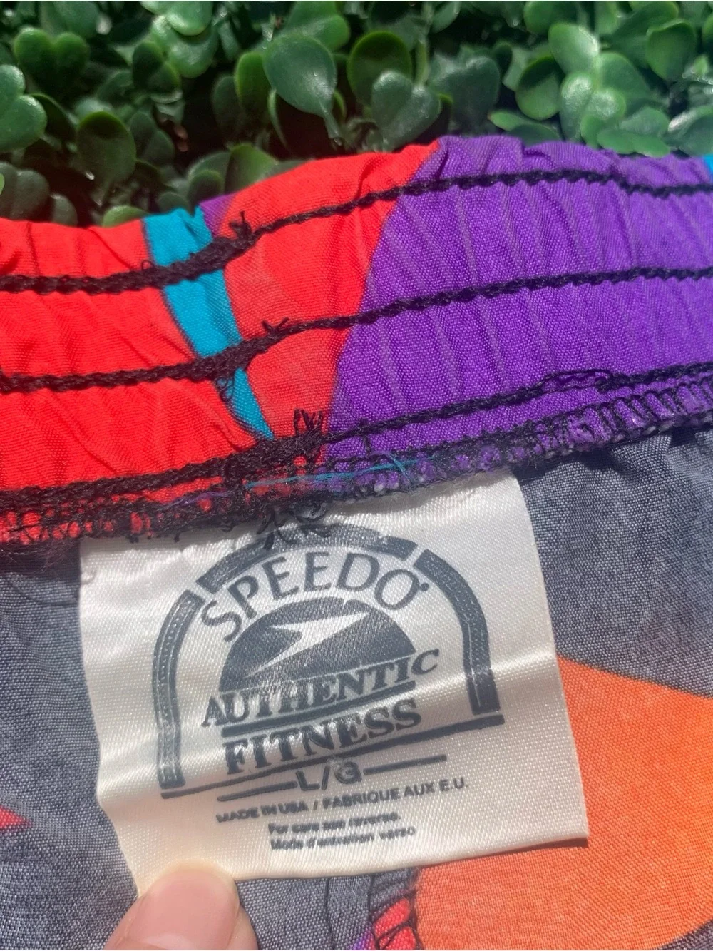 Vintage SPEEDO Maximalist Geo Sunset Swim Trunks / Shorts - needs elastic repair